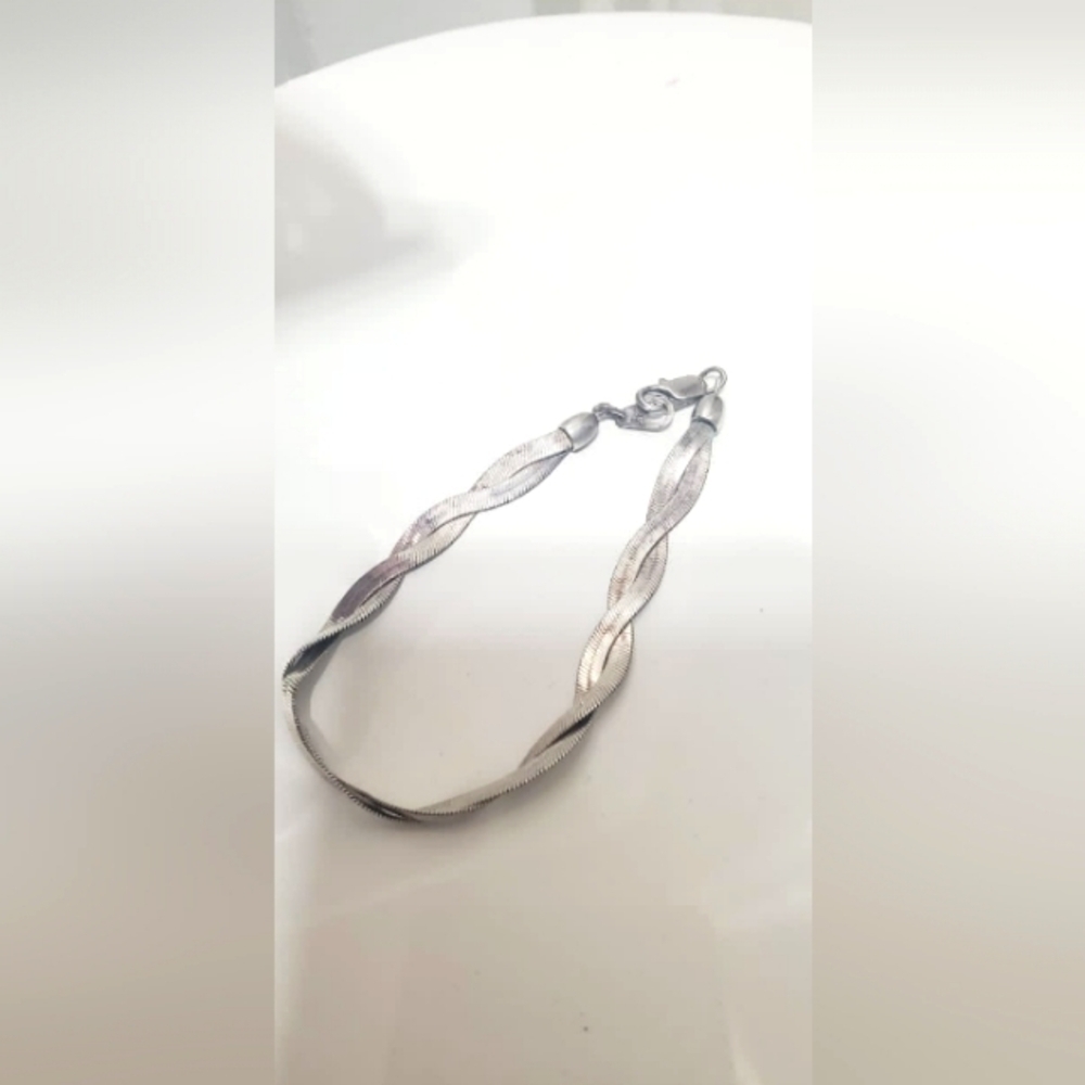 925 Sterling Silver Double Twist Bracelet. Herringbone Boho Twisted Bracelet. 🌴